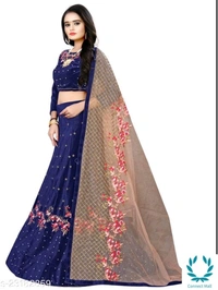 Beautiful Semi Stitched lehenga Choli - Free Size, Purple, Velvet, Dupatta Fabric : Net, Embroidered, Multipack :1